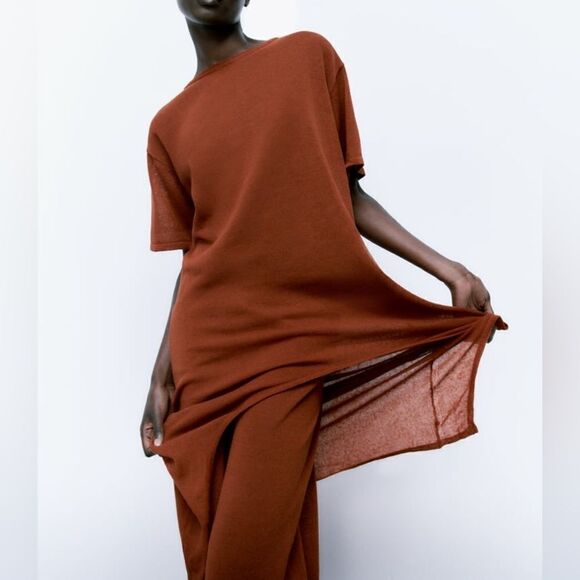 KNIT LINEN BLEND DRESS WITH SLIT - Picture 9 of 9